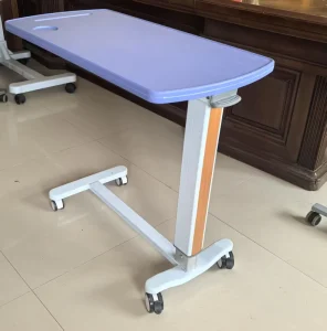 Hospital Furniture Movable Adjustable Height ABS Overbed Table Bedside Dining Table with Silent Wheels