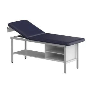 Hospital Furniture Steel Construction H Brace Steel Base Style Manual Examination Table Clinic Treatment Table with Shelving