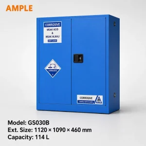 Hospital Grade 30 Gallon Acid and Corrosive Storage Cabinet with Blue Steel Double Door Safety Design