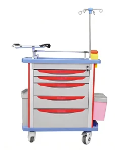 Hospital Grade ABS Class I Emergency Crash Cart Central Lock Lightweight Mobile Trolley Multi Purpose Hospital Furniture Trolley