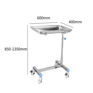 Hospital Grade Furniture Height Adjustable Stainless Steel Tray Table 100kg Load Capacity 80cm Width Operating Room