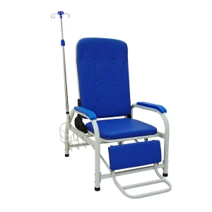 Hospital Infusion Chair with IV Pole Foldable Steel Material Mediterranean Design for Commercial Use