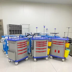 Hospital Instrument Carts Medical Crash Cart Plastic Anesthesia Trolley Drawers 4 Castors 100 lb Load Capacity Multi Function