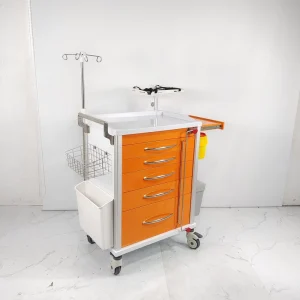 Hospital Medical ABS Emergency Cart Crash Trolley With Utility Shelf and Oxygen Holder for ICU Ward