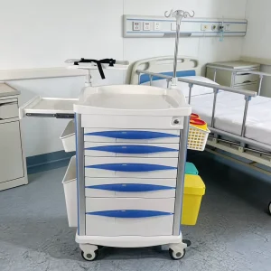 Hospital Medical ABS Emergency Crash Cart With Drawers Oxygen Holder for ICU Emergency Room