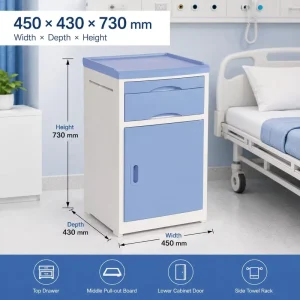 Hospital Medical Bedside Cabinet with Drawer Pull out Dining Board and Side Towel Rack