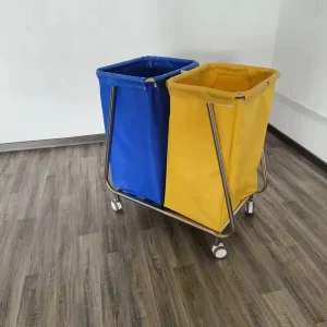 Hospital Medical Laundry Cart Stainless Steel Linen Trolley Nursing Dirty Clothes Bag Cart with 2 Bags for Hospital