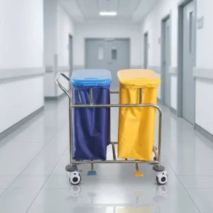 Hospital Medical Mobile Steel Dressing Trolley with Laundry Cart Hamper and Soiled Linen Bag
