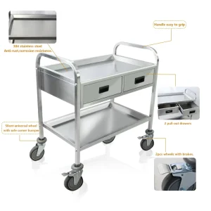 Hospital Medical Trolley Cart Mobile Rolling Cart Dental Lab Stainless Steel Push Cart