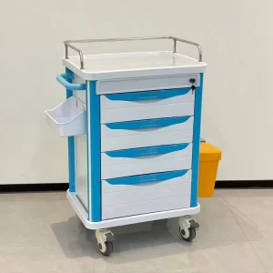 Hospital Medication Trolley ABS Plastic Medicine Delivery Cart with 4 Locking Drawers and Central Lock for Clinic