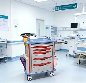 Hospital Multifunction Emergency Trolley with 4 Silent Medical Castors ABS+Metal Material for Hospital Use