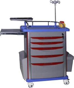 Hospital Nursing Crash Cart with Drawers ABS Emergency Medicine Trolley with CPR Board Key Lock Factory Price