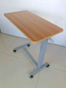 Hospital Overbed Table Carbon Steel Sheet Metal Height Adjustable Mobile Medical Dining Table for Hospital Ward Nursing Home