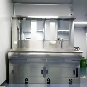 Hospital Portable Hand Wash Sink Automatic Sensor Faucet Pedal Operated Hand Wash Sink Cabinet 2 Person Hand Wash Basin