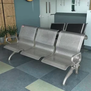 Hospital School Gym Stainless Steel 3 seater PU Seat Fixed Arm Square Waiting Chairs