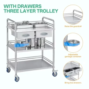 Hospital Stainless Steel Detachable Medical Surgical Trolley with Drawers Handle Cart