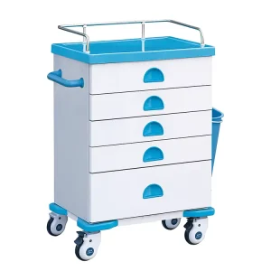 Hospital Stainless Steel Emergency Trolley with Drawer 4 Wheels Multi functional Nursing