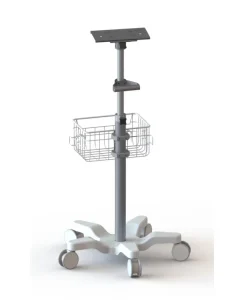 Hospital Use Bedside Mobile Medical Tablet Cart & Patient Monitor Trolley with Basket