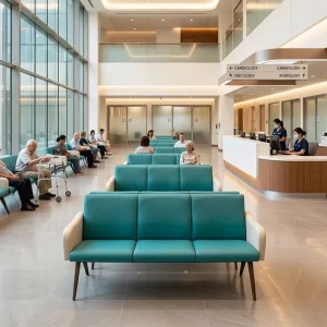 Hospital Waiting Area Sofa 3 Seater Teal PU Leather Bench Clinic Reception Lobby Commercial Medical Grade Furniture Supplier