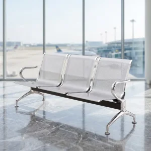 Hospital Waiting Chair 3 Seat Cold Rolled Steel Perforated Back Curved Chrome Armrest Airport Public Bench Seating Durable