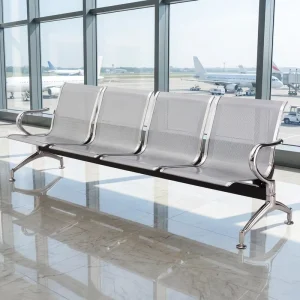 Hospital Waiting Chair 4 Seat Cold Rolled Steel Perforated Back Curved Chrome Armrest Airport Public Bench Seating Durable