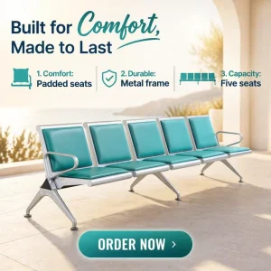 Hospital Waiting Chairs, Seat Cushions, Mall Waiting Chairs, 5 Person Seats for Airports
