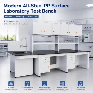 Hospital Workshop School Use Modern All Steel PP Surface Laboratory Test Bench Console Table with Birch Wood Panel