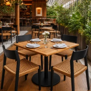 Hospitality Furniture Bistro Cafe Tables and Chairs Restaurant Set Aluminum Wicker Rattan Dining Chairs
