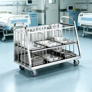 Hospitals Restaurant Catering Food Tray Trolley Metal Tray Plate Dish Collecting Cart with Divider