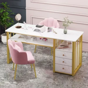 Hot Nail Desk for Nail Tech Acetone Resistant Manicure Table with Metal Frame Nail Salon Station Beauty Storage Organizer