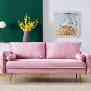 Hot Selling Three Seat Modern Velvet Fabric Sofa with Gold Metal Legs for Apartment & Hotel Use Sectional Living Room Furniture