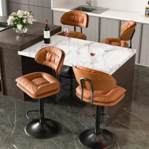 Hot-selling Orange Comfortable Padded Swivel bar Stools for the Kitchen High-quality Ergonomic bar Stool Chairs with Backrest