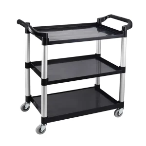 Hotel 3 Tier Plastic Catering Serving Utility Cart Commercial Restaurant Food Service Rack Trolley Grey Black 86x42x91cm