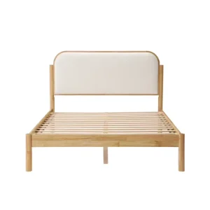 Hotel Apartment Project Solid Oak Wood Minimalist Nordic Bed Custom Commercial Upholstered Slat Bed Frame OEM ODM