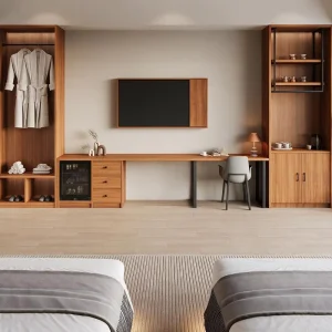 Hotel B&B Modern Apartment Bedroom Furniture Set Luxury Dark Grey Plywood Eco Friendly Suite Glass Wardrobe Mirror
