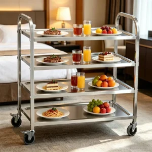 Hotel Banquet Events Train Food Service Trolley SS304 SS201 Kitchen Food Service Cart Mobile with 4 Deep Shelves