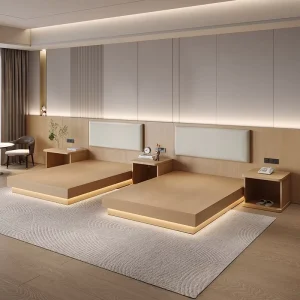 Hotel Bed Set for Standard Room Modern Simple Design Single & Double Bed Guesthouse Bedroom Furniture