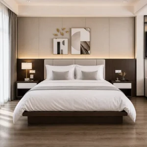 Hotel Bedroom Furniture Complete Set Bed Nightstand Wardrobe Desk for Africa 3 5 Star Hotel MOQ 5 Sets OEM ODM Factory
