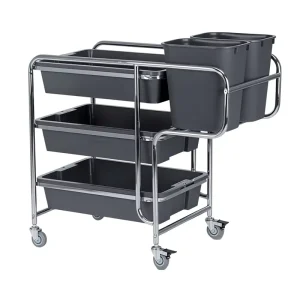 Hotel Buffet Service Trolley Dish Collection Cart with 5 Plastic Bins Mobile Clearing Cart for Catering and Banquet