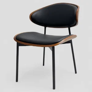 Hotel Cafe Accent Chair Black PU Leather Seat Faux Wood Grain Back Modern Dining Chairs for Contract Furniture OEM ODM