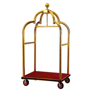 Hotel Concierge Delivery Hand Pull Luggage Cart Silent Wheel Stainless Steel Trolley Platform for Airport Airport Lounge Use