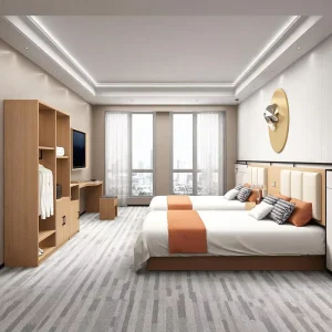 Hotel Contemporary Twin Bed Furniture Set with Wardrobe and Desk