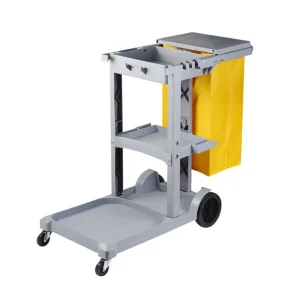 Hotel Customizable Plastic Housekeeping Trolley with 4 Wheels 500 lb Capacity 3 Shelves for Room Attendant Janitorial Cart