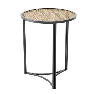 Hotel Decoration Combined Retro and Modern Design Natural Wood and Rattan Steel Metal Side End Tables