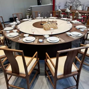Hotel Dining Table Solid Wood Modern Design Large Electric Turntable Induction Cooker Hotel Furniture 15 20 People