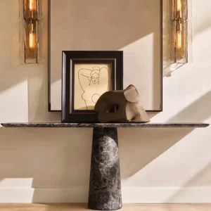 Hotel Entrance Decorative Natural Stone Console Table Nero Antico Marble Countertop Customizable Size Villa Living Room