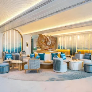 Hotel Furniture Contemporary Curved Back Fabric Lounge Chairs Beach Resort Hotel Lobby Decoration Hotel Chairs