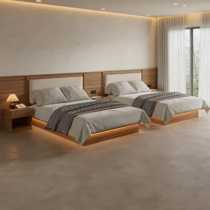 Hotel Guesthouse Bedroom Furniture Set 1.5m Standard Room Twin Bed Wardrobe Desk Package