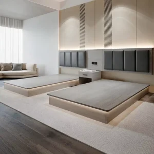 Hotel Guesthouse Eco Friendly Pine Wood Bedroom Furniture Set With Full Bed and Dual Nightstands Modern