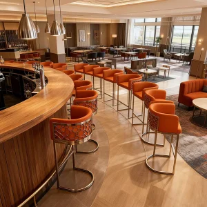 Hotel High Backed Iron Bar Stools Modern Minimalist Design Bar Leather Stools for Bar Indoor Outdoor Dining